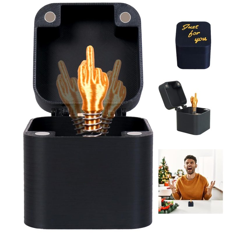 Funny Gag Prank Gift Box, Novelty Middle Finger Toy, Desk Ornament for Adults, Unique White Elephant Party Gift