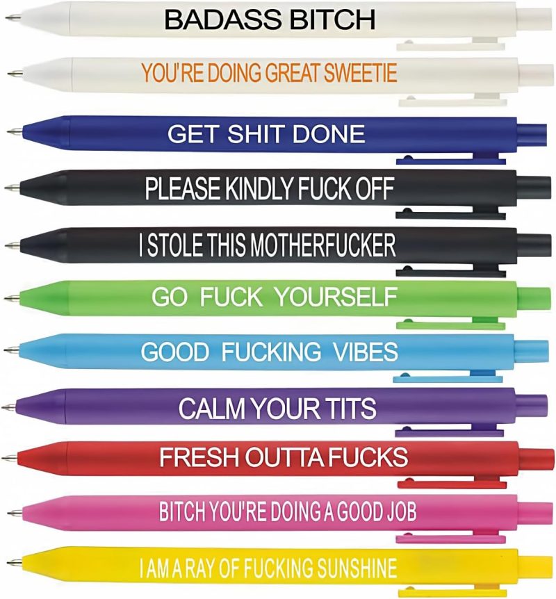 Funny Swear Word Pen Set, 11-Pack Adult Novelty Ballpoint Pens for Office, Gag Gift Ink Pens for Coworkers, Black Ink