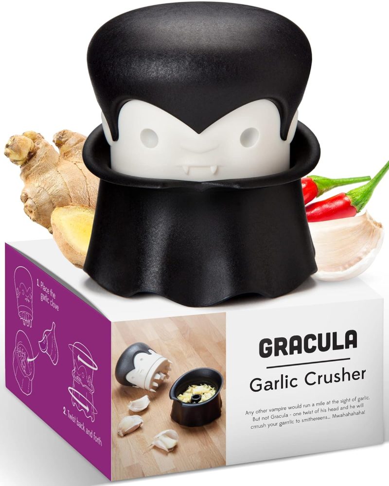 Garlic Press and Peeler Set, Manual Ginger Crusher, Nut and Herb Mincer Tool, Easy Squeeze Kitchen Gadget